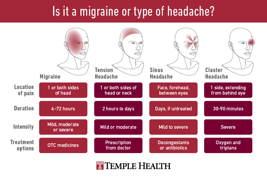 An infographic from Temple University depicting the difference between a headache and a migraine